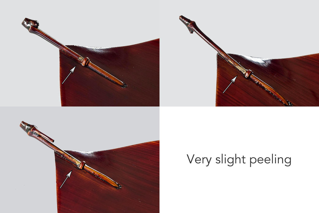 Minor lacquer peeling on bamboo handle – detailed condition view of vintage piece