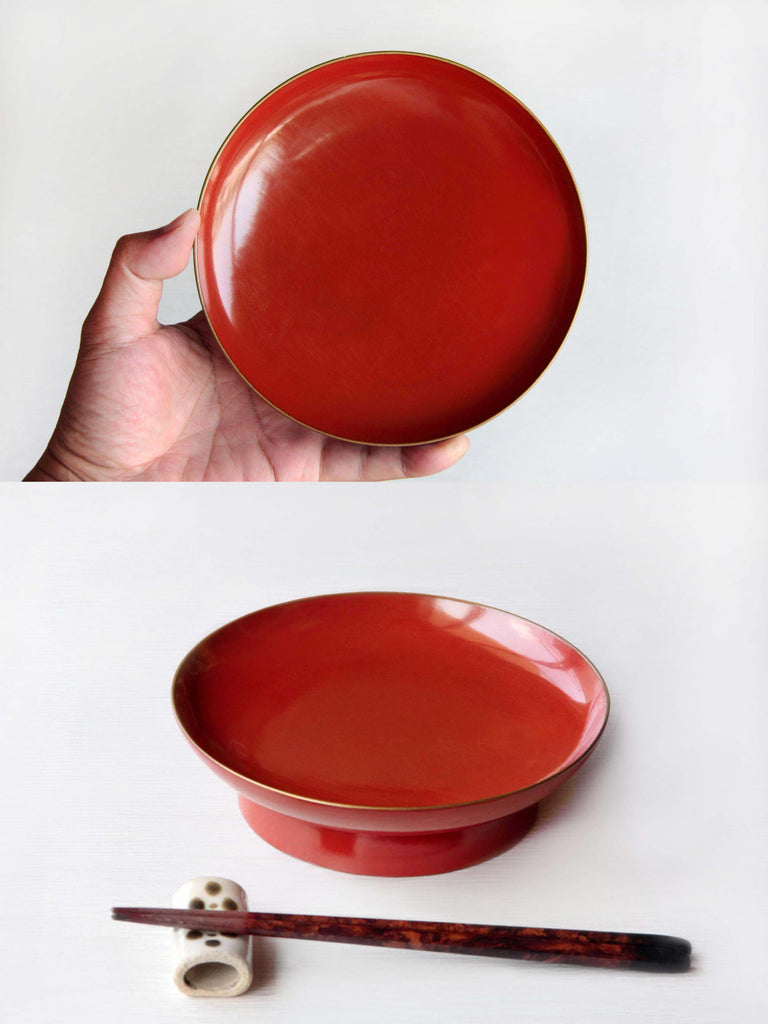 Red Urushi wooden plate for Japanese Kaiseki food