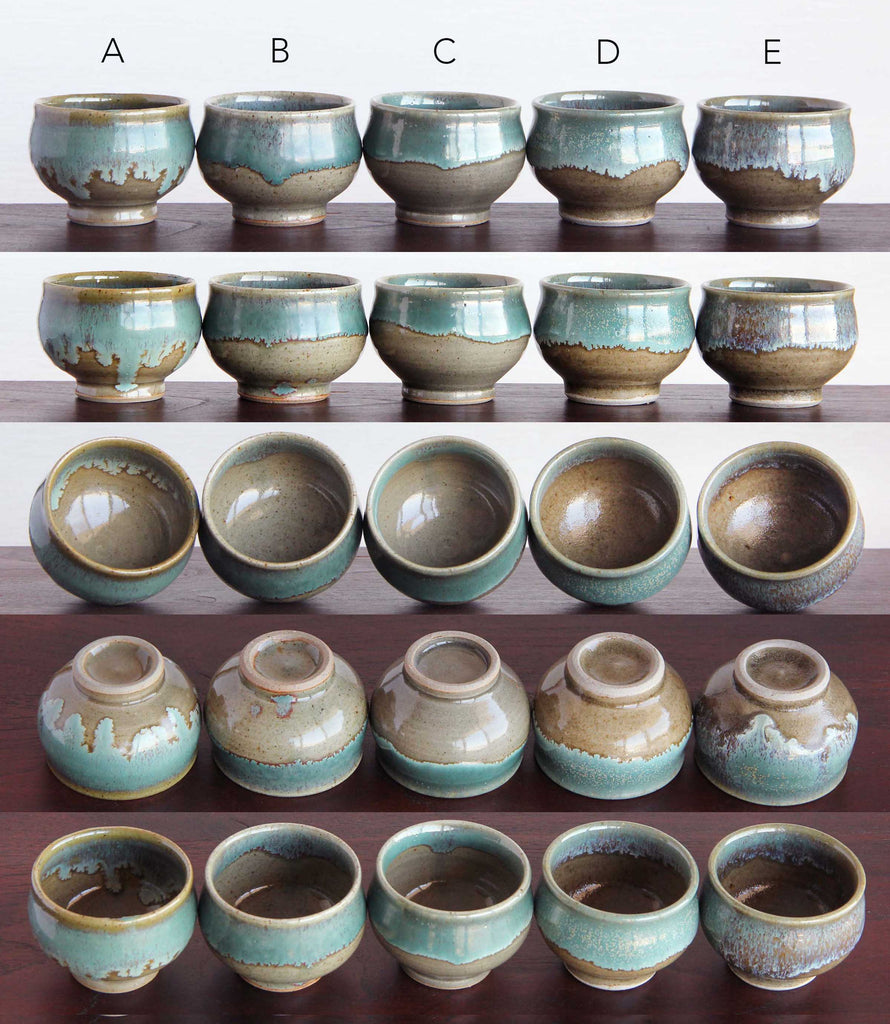 Agano ware, Japanese tea cup with deep green glaze