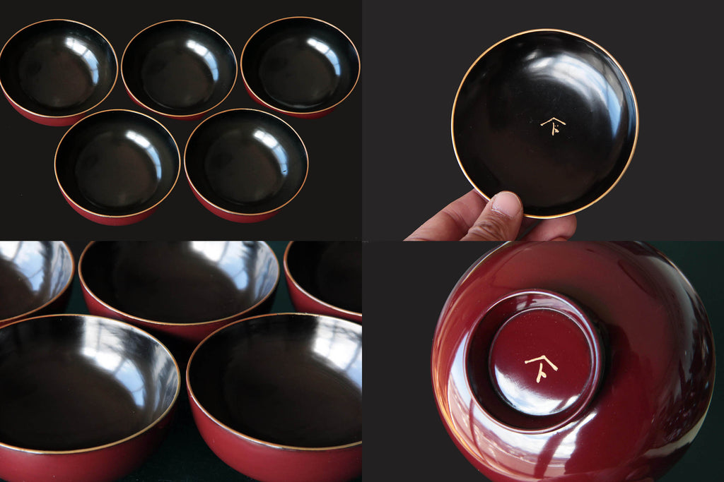 Japanese Urushi Lacquerware with gold Makie drawing. Lidded soup bowl. 