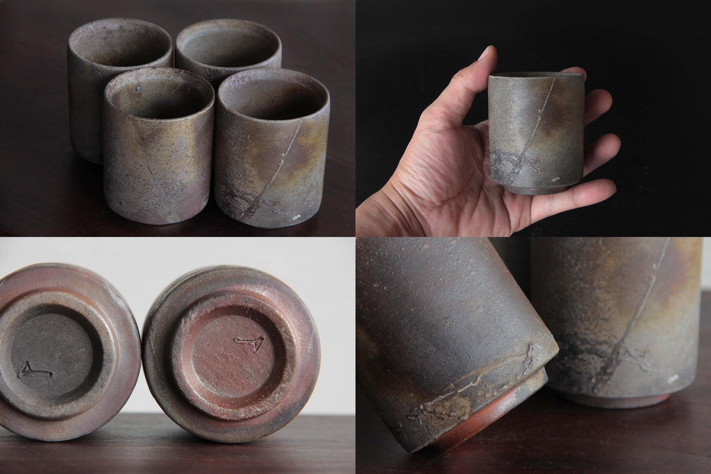 Japanese brown tea cup, Bizen Pottery without glaze, natural clay color