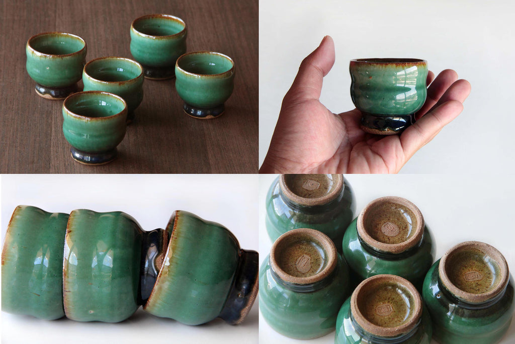 green glaze small ceramic cup by Otaru Kiln in Hokkaido 