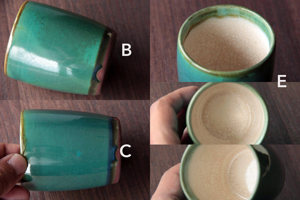 Emerald green glaze tea cup. Japanese tea ware.