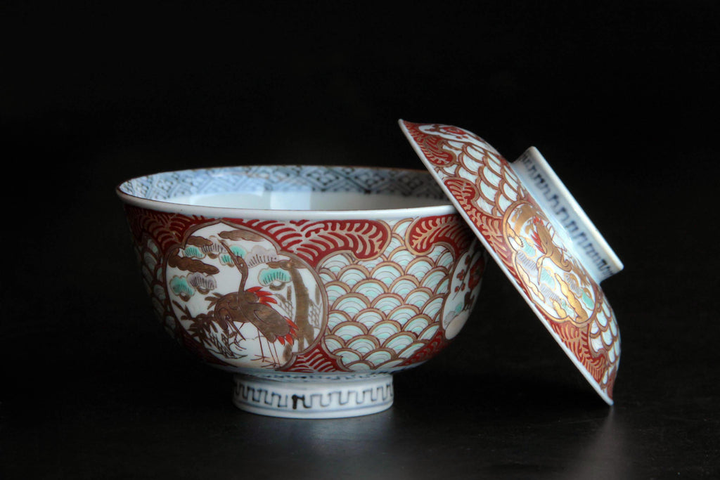 red and gold antique Imari ware.