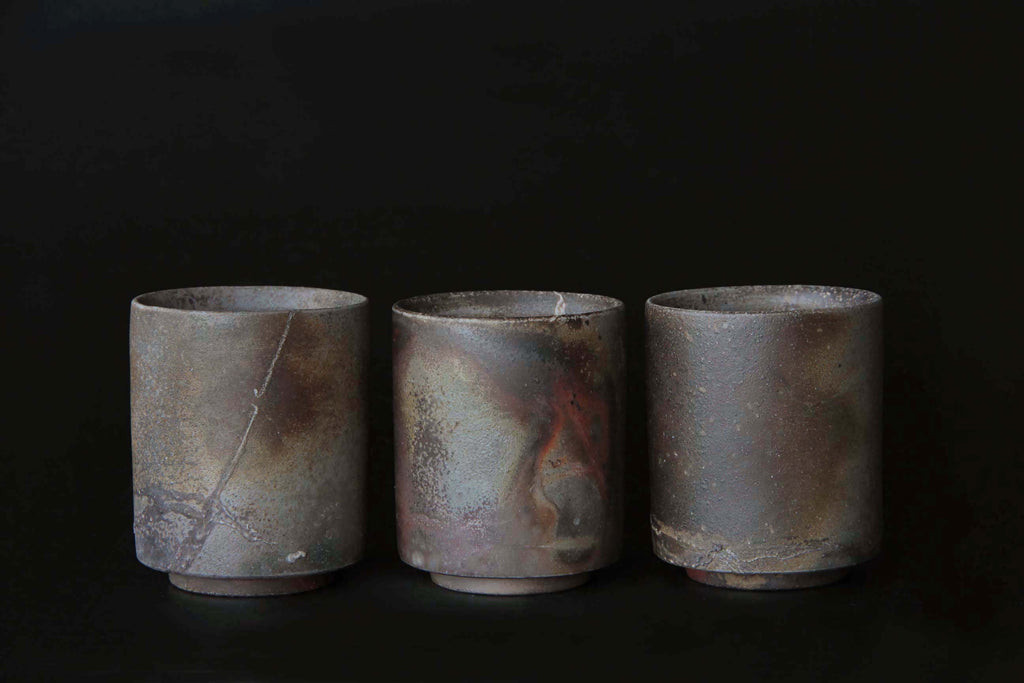 Japanese brown tea cup, Bizen Pottery without glaze, natural clay color
