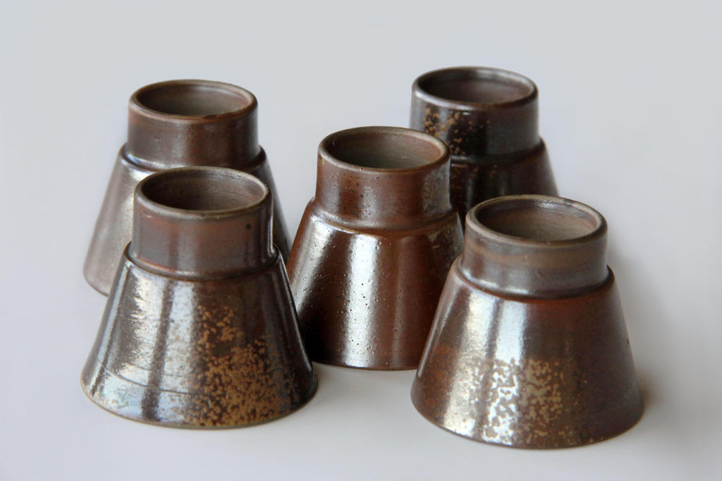 Small ceramic cup for Sake or Sencha tea. Japanese Bizen ware.