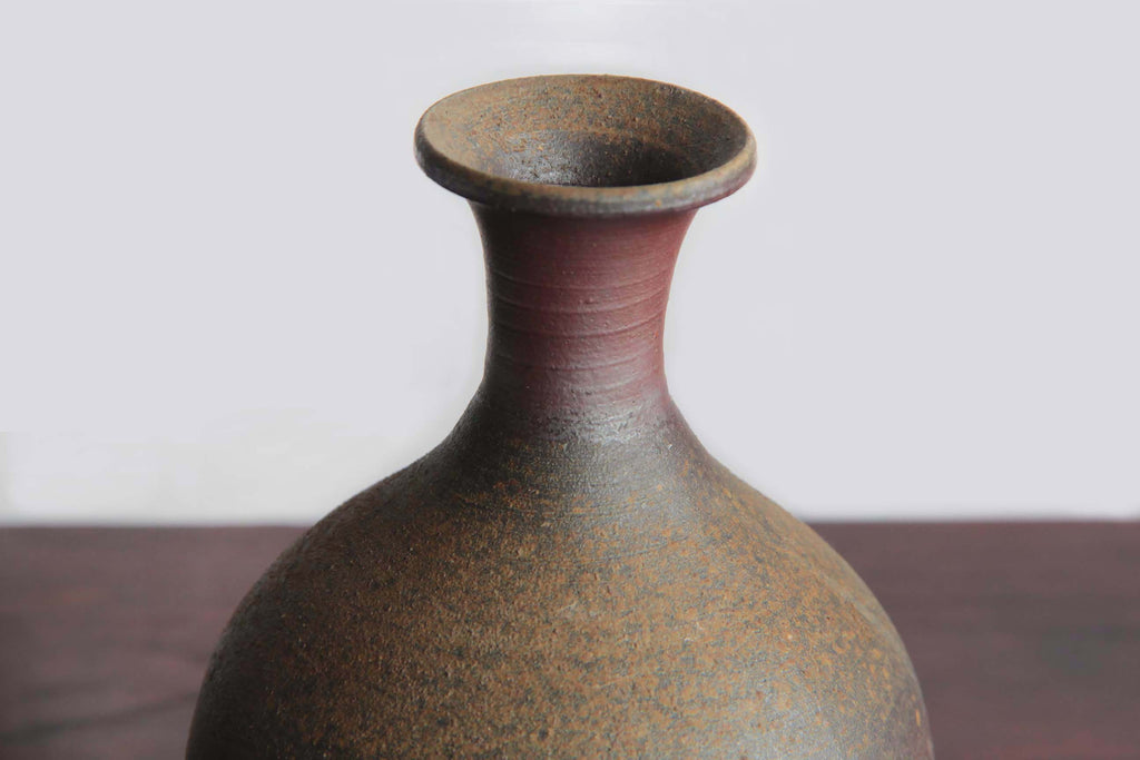 Bizen ware, Sake bottle, Unglazed Japanese pottery from Okayama Prefecture.