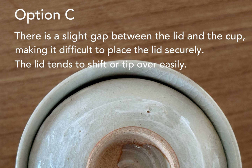 Close-up image with text explaining a gap between lid and cup causing 
