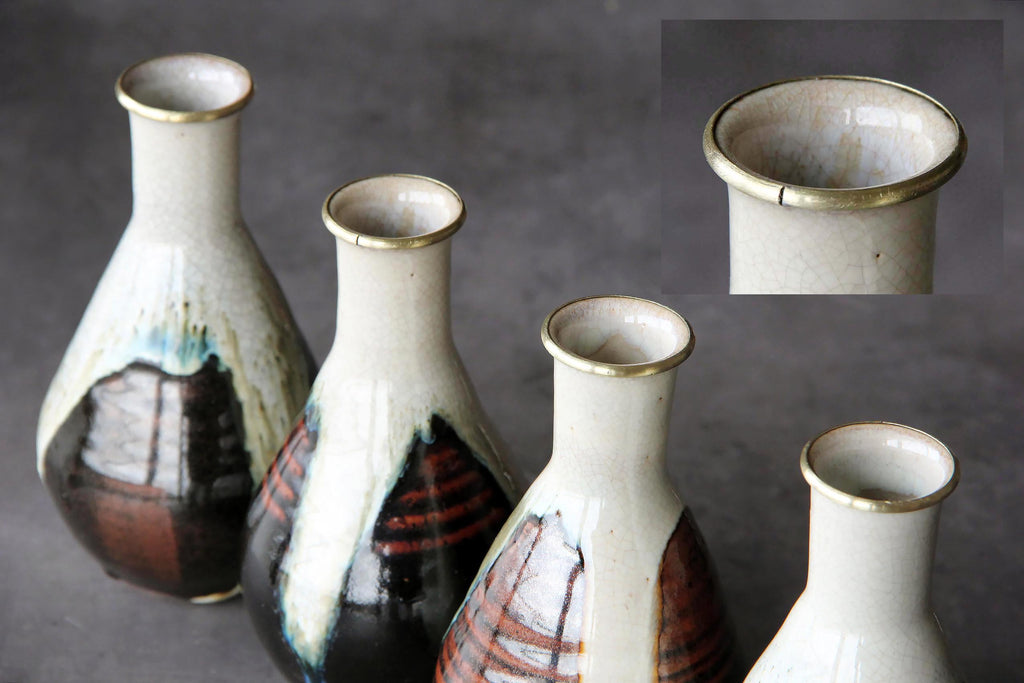 Nicely glazed Sake bottle, bud vase, Japanese ceramic 