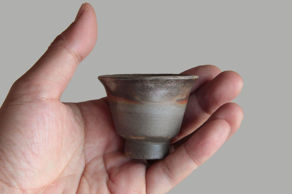 Vintage Bizen pottery Sake cup. Unglazed pottery.