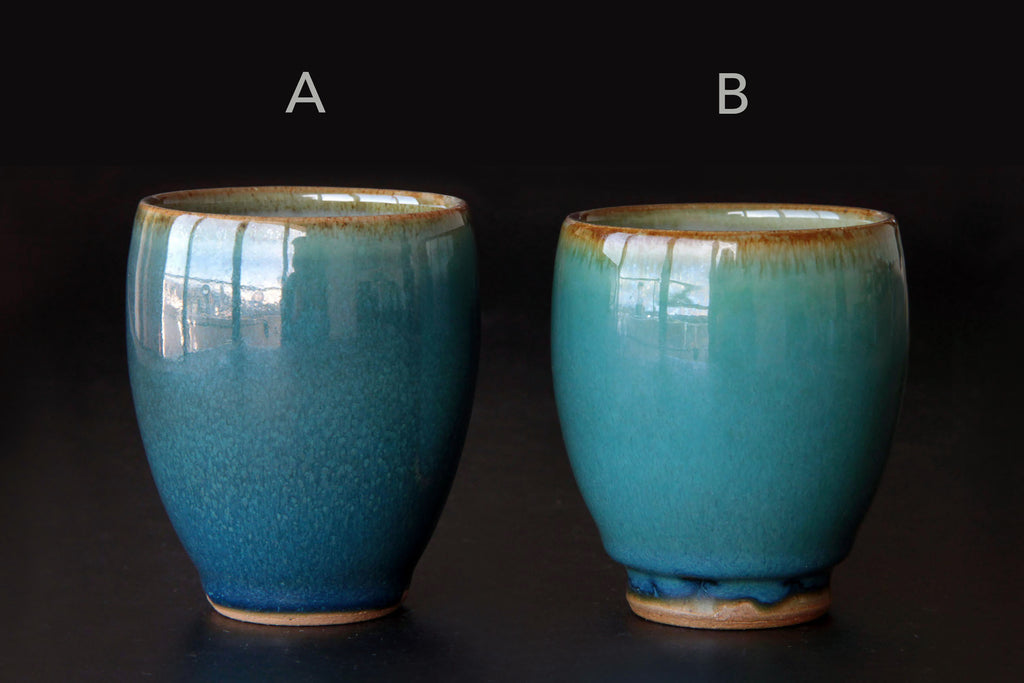 Deep green and blue  tea cup. Rare Otaru pottery in Hokkaido. 