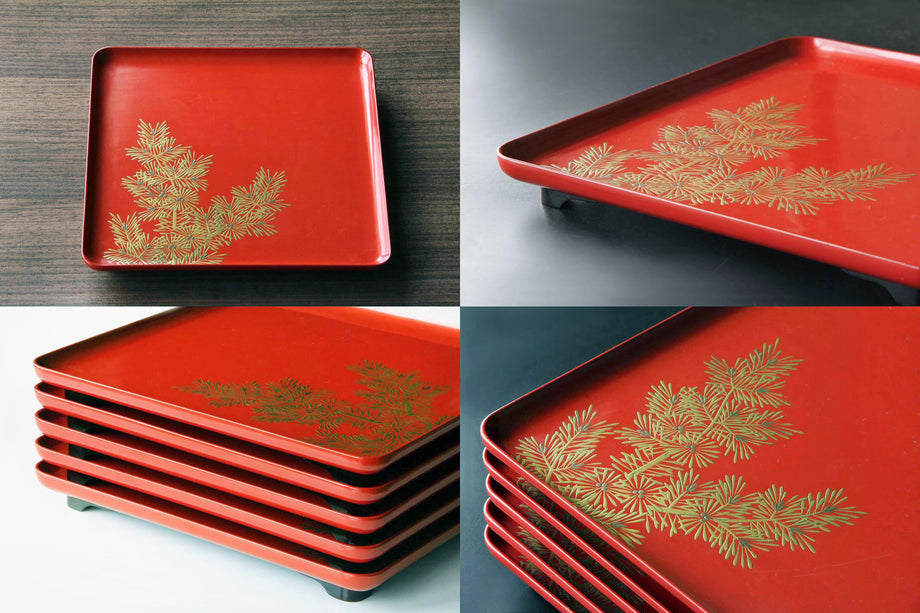 27cm / Japanese Antique Tray | Urushi Lacquered Obon / Ozen