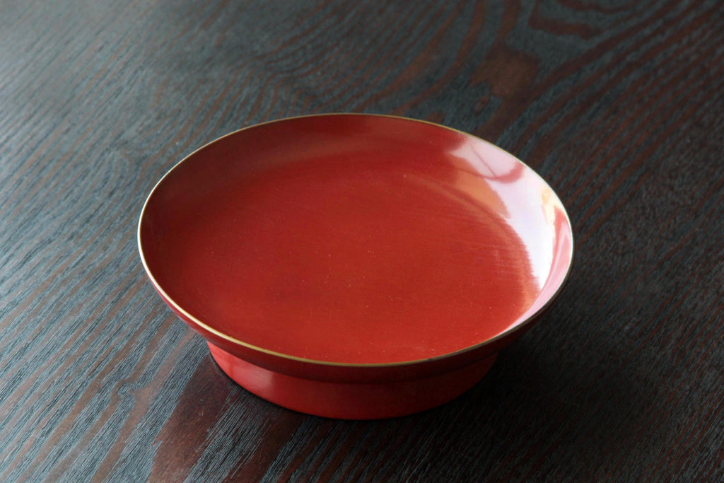 Red Urushi wooden plate for Japanese Kaiseki food