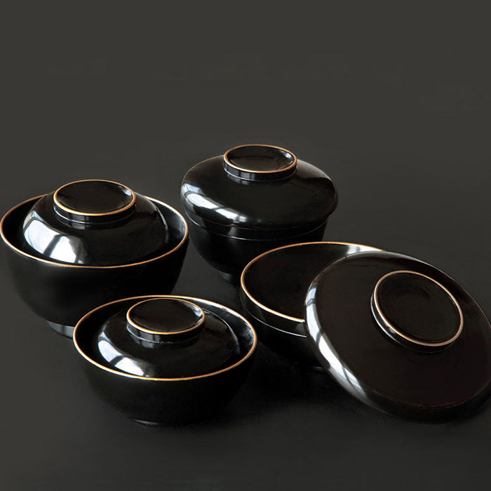 Rich black Urushi, Japanese Kaiseki tableware 