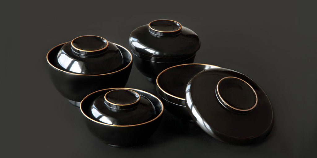 Rich black Urushi, Japanese Kaiseki tableware 