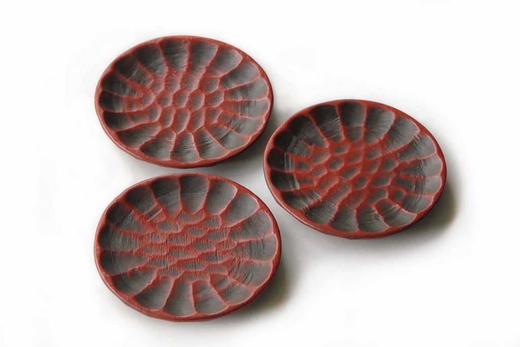 carved red wooden dish, Japanese artisan craft