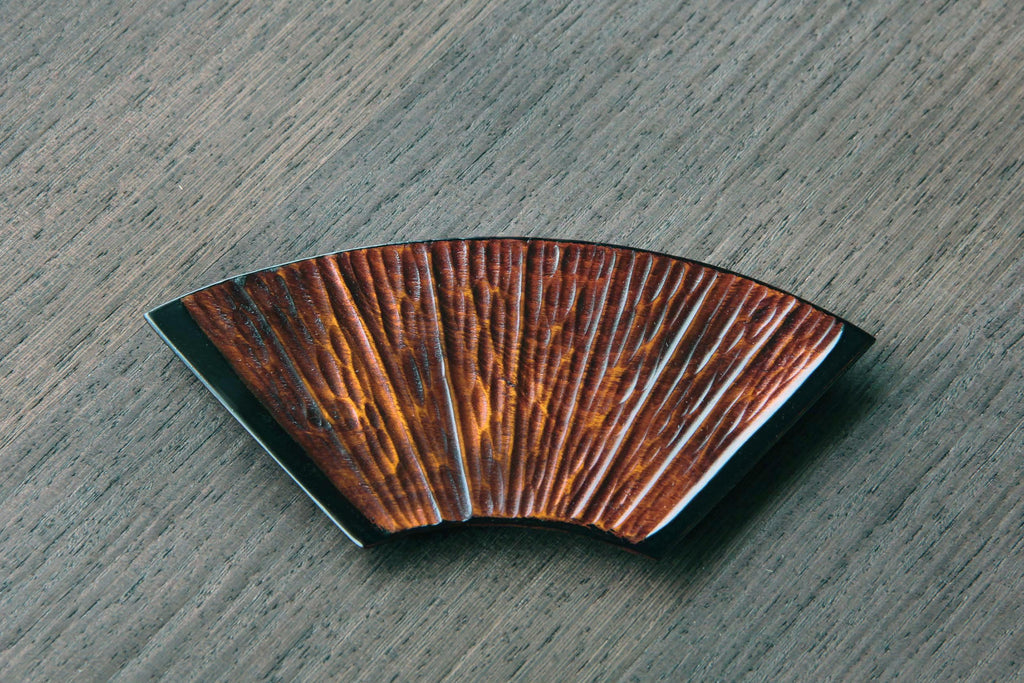 Japanese hand craft, carved wooden plate, tea ceremony 