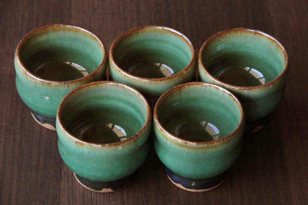 green glaze small ceramic cup by Otaru Kiln in Hokkaido 