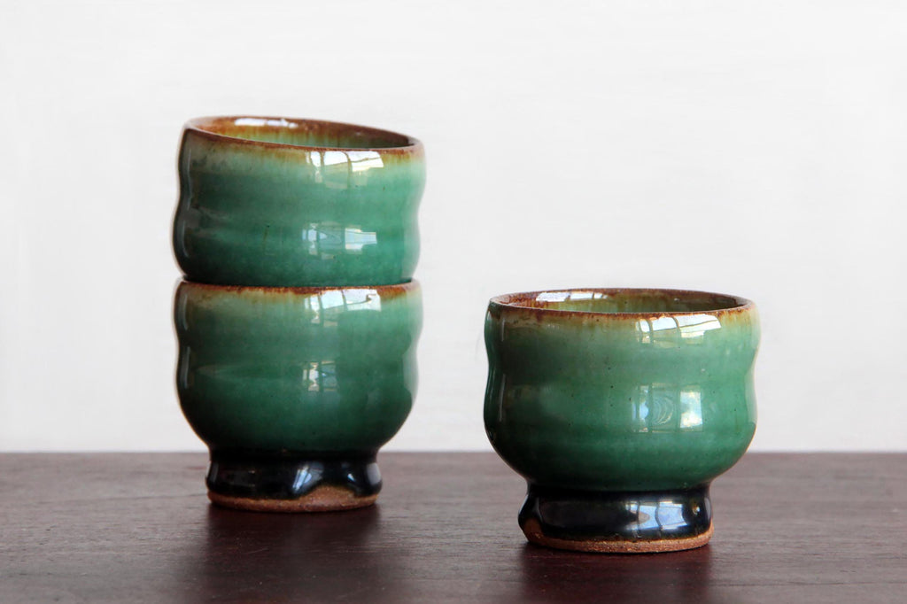 green glaze small ceramic cup by Otaru Kiln in Hokkaido 