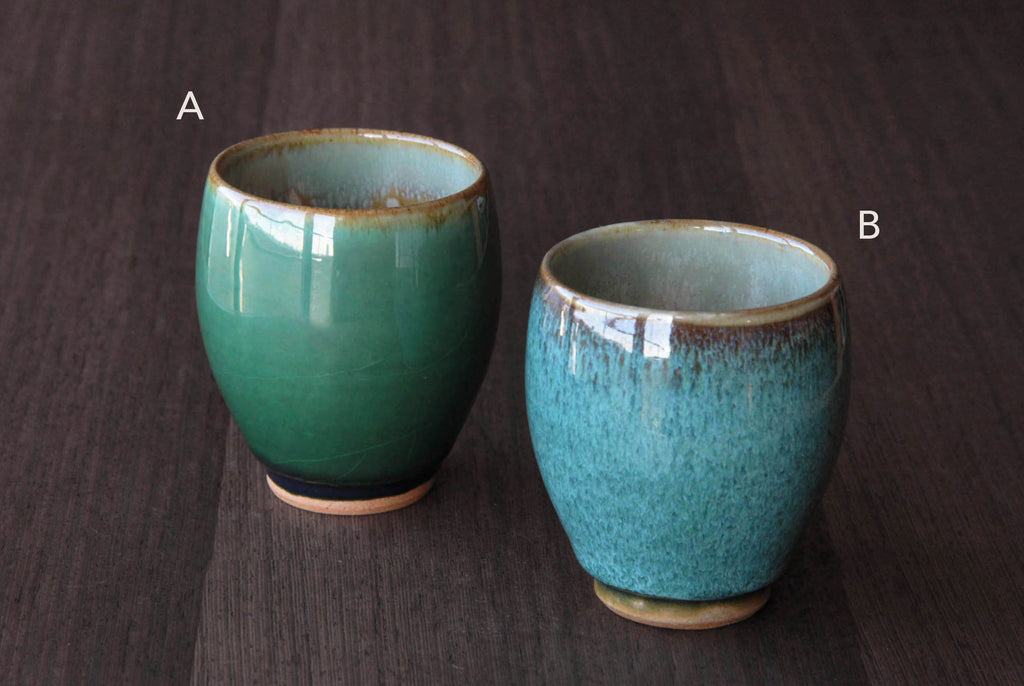 Deep green tea cup. Rare Otaru pottery in Hokkaido. 