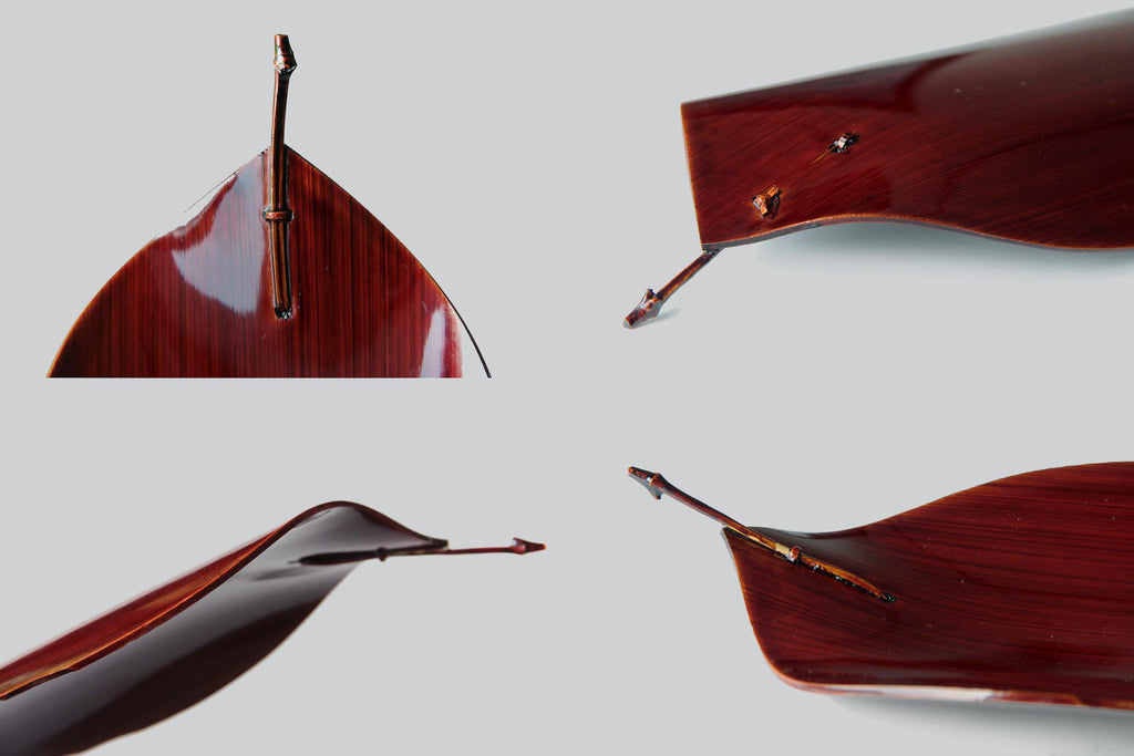 Close-up of bamboo detail on the lacquer plate handle – handcrafted Japanese design