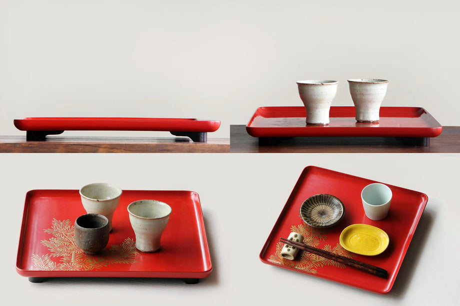 27cm / Japanese Antique Tray | Urushi Lacquered Obon / Ozen