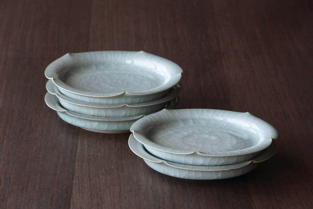 Japan celadon glaze plates. Light blue color 