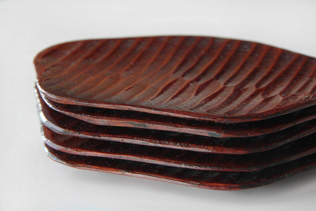 hand-carved wooden plate. Japanese craft. 