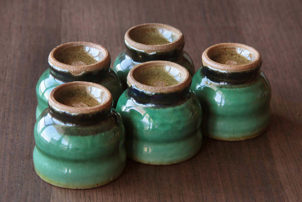 green glaze small ceramic cup by Otaru Kiln in Hokkaido 