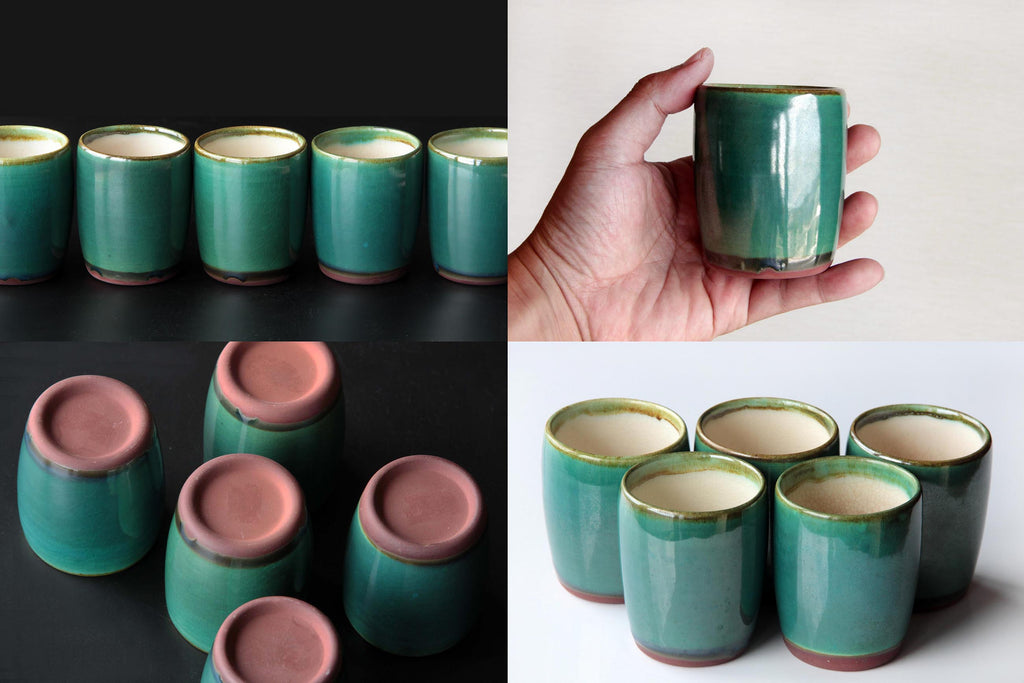 Emerald green glaze tea cup. Japanese tea ware.