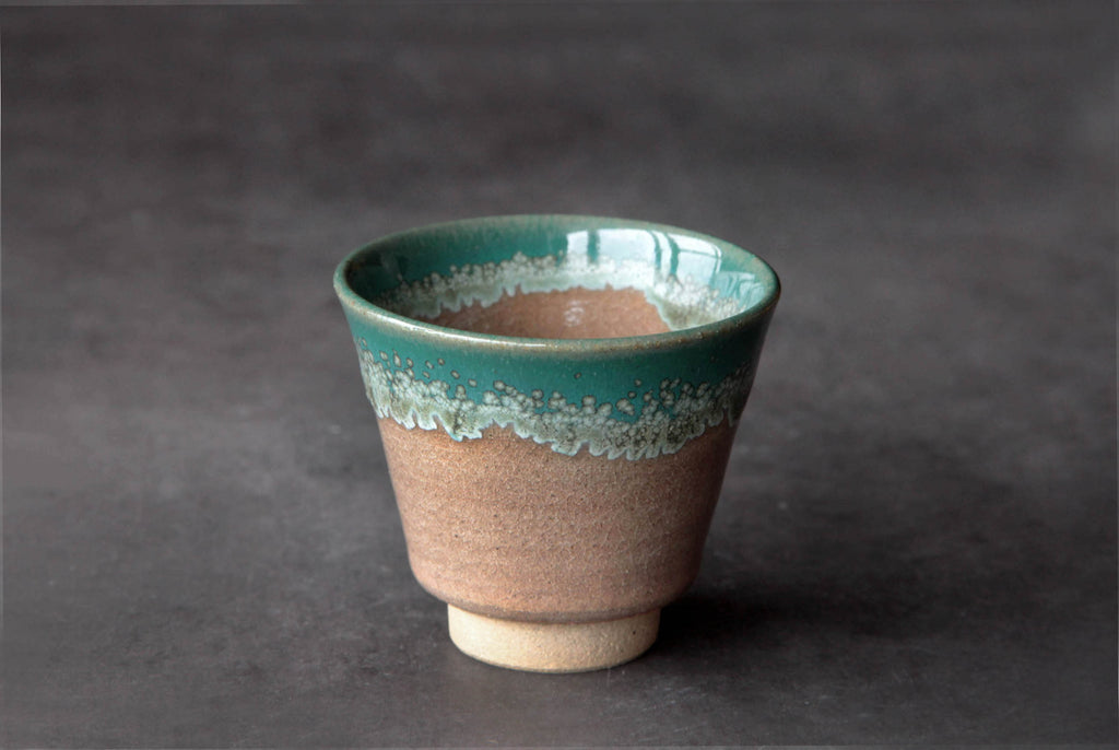 Green glaze Agano  pottery tea cup. 