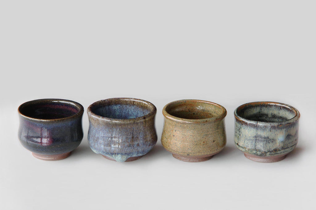 Variety of Sake cups. Japanese pottery 