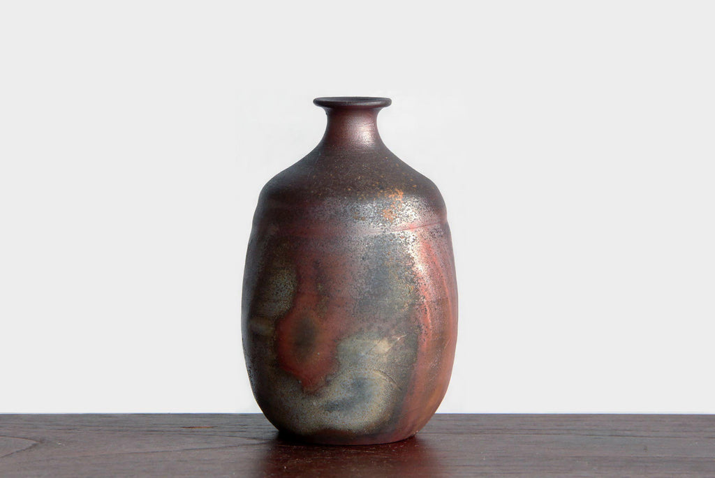 Bizen ware, Sake bottle, Unglazed Japanese pottery from Okayama Prefecture.