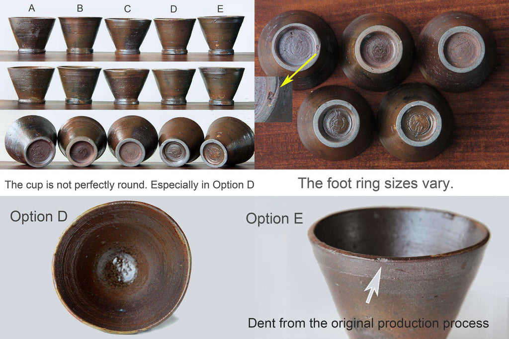 Labeled set of Kanayama cups (A–E), each showing
variation in shape, foot ring, and glaze.