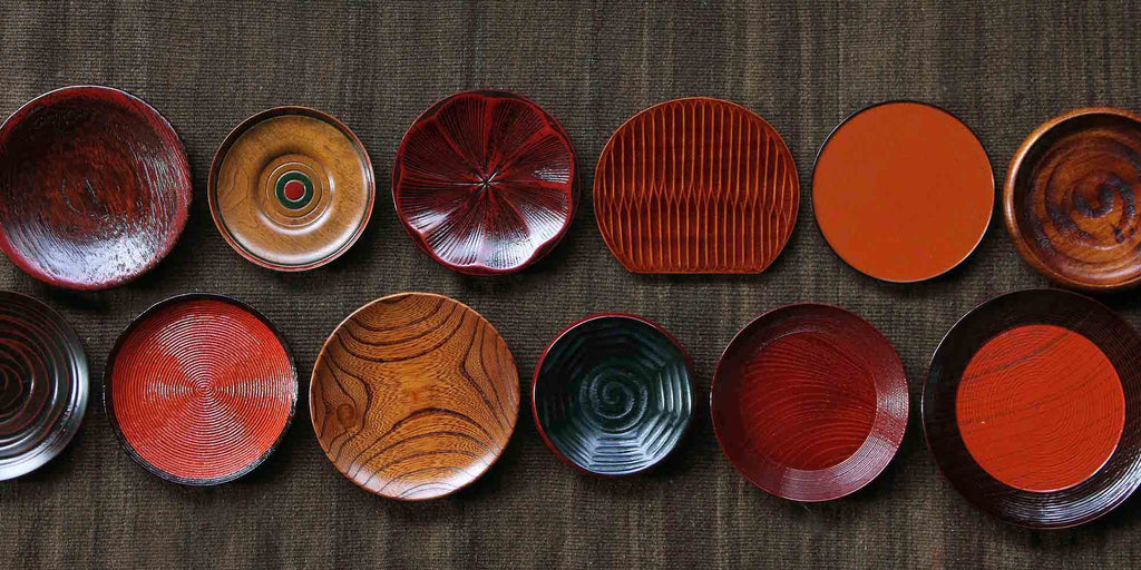 Japanese hand craft wooden plate collection