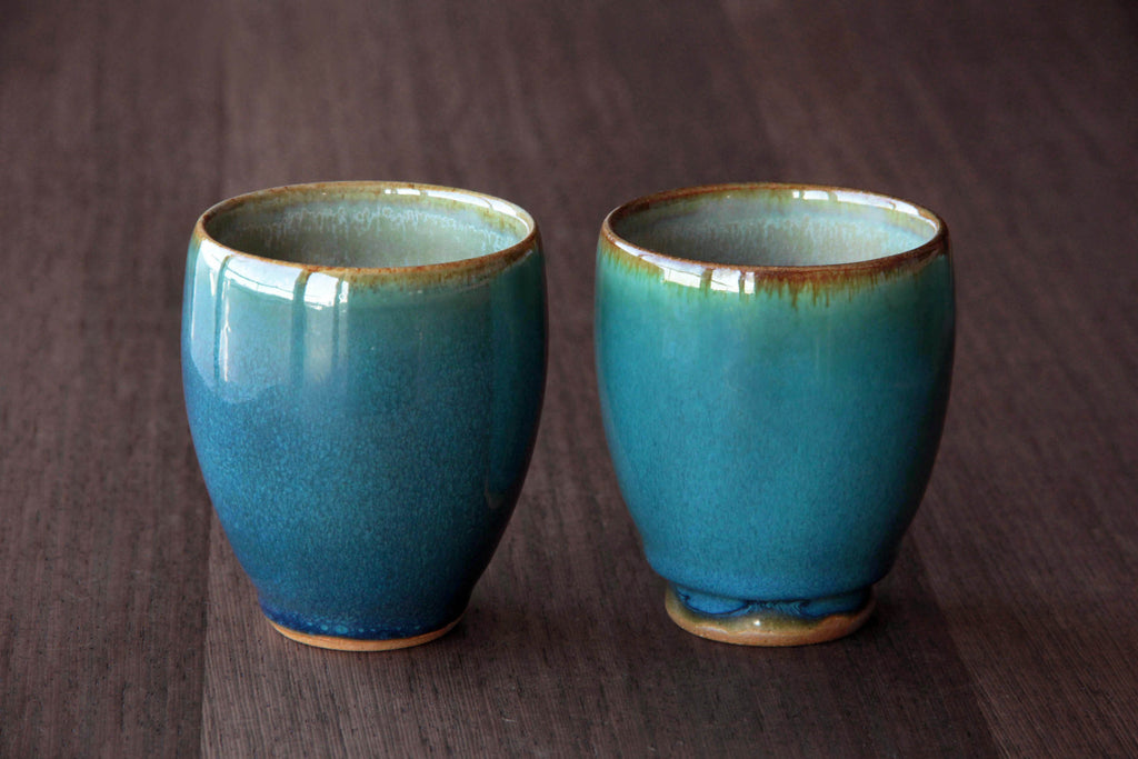 Deep green and blue  tea cup. Rare Otaru pottery in Hokkaido. 