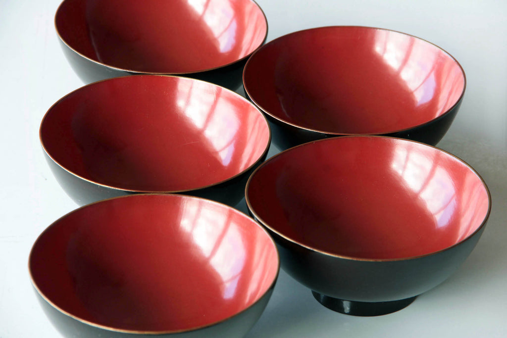 Brown antique wooden soup bowl. 
Lidded Japanese Urushi Lacquerware.