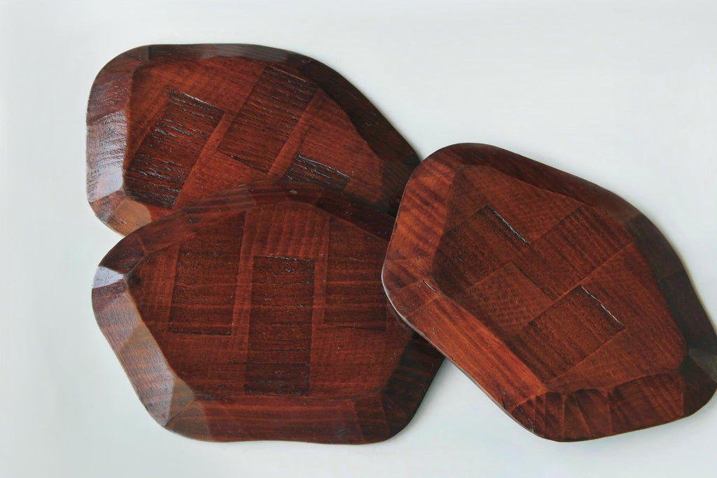 hand-carved wooden plate. Japanese craft. 