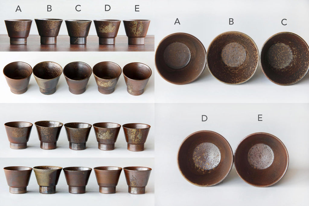 Small ceramic cup for Sake or Sencha tea. Japanese Bizen ware.
