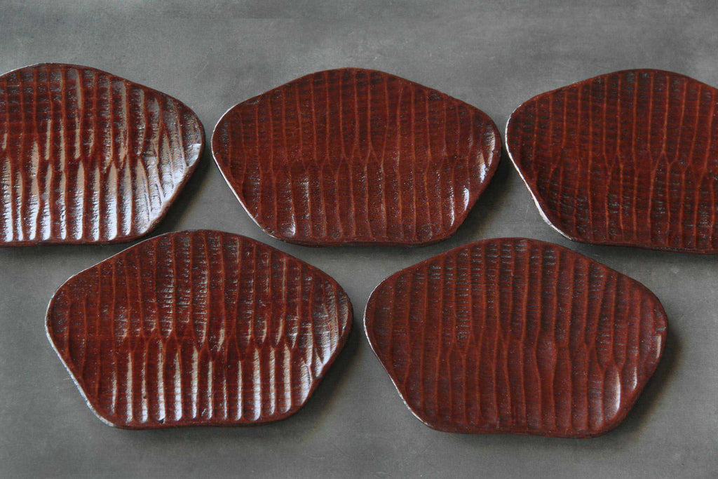 hand-carved wooden plate. Japanese craft. 