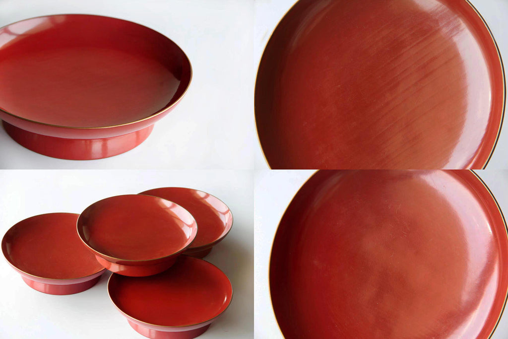 Red Urushi wooden plate for Japanese Kaiseki food