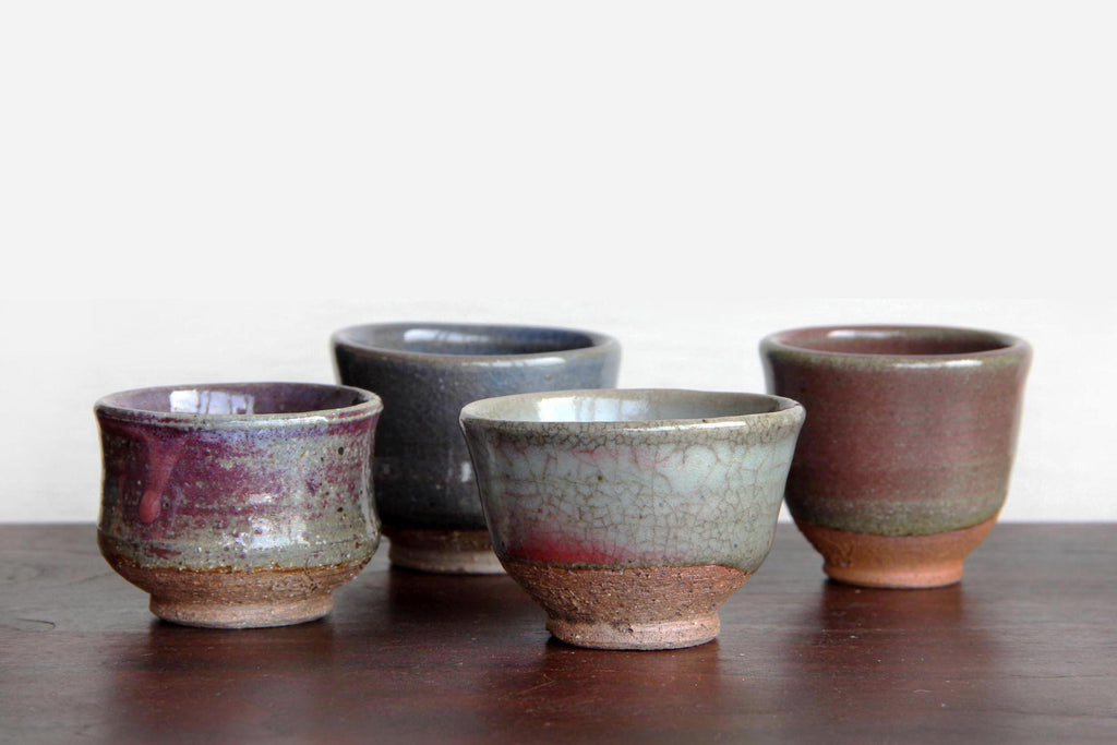 Variety of Sake cups. Japanese pottery 