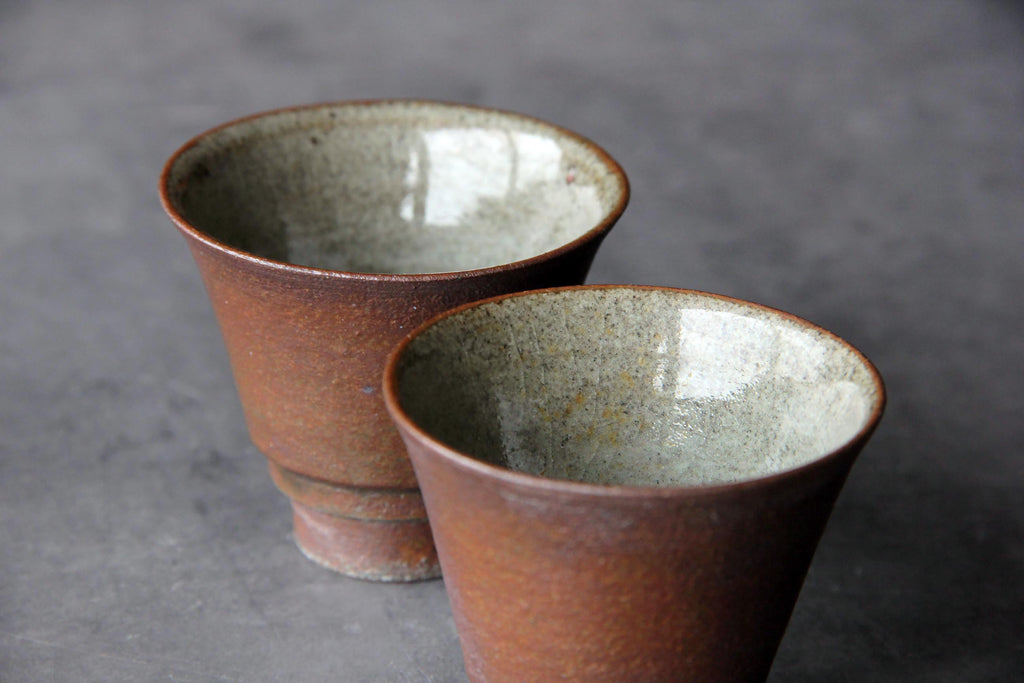 Vintage Bizen Sake cup, unglazed pottery from Japan
