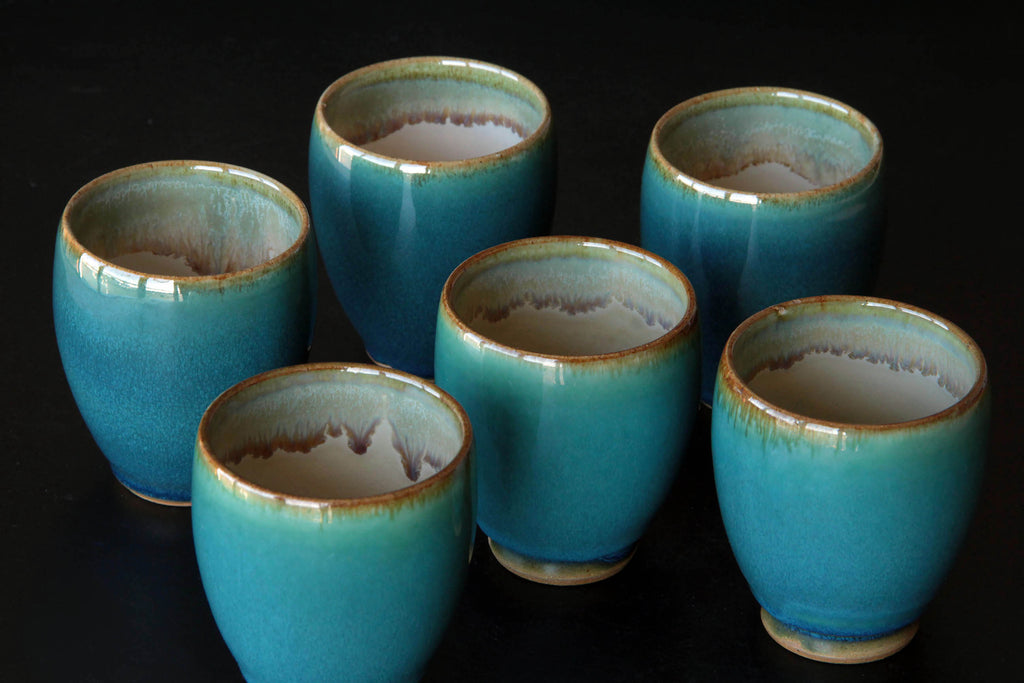 Deep green and blue  tea cup. Rare Otaru pottery in Hokkaido. 