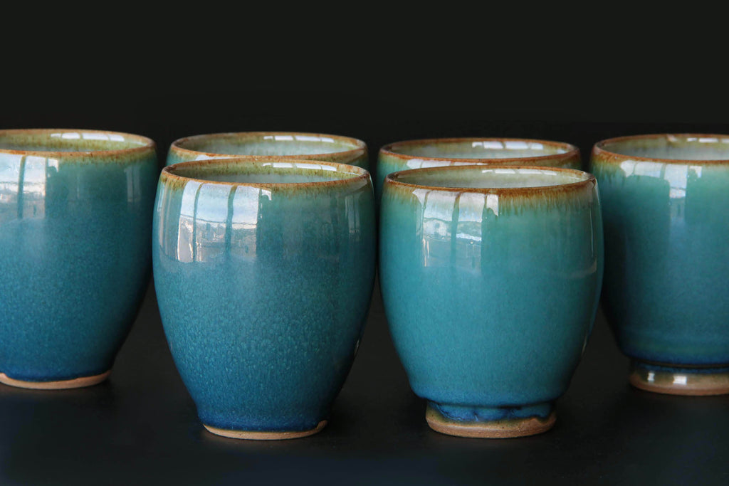 Deep green and blue  tea cup. Rare Otaru pottery in Hokkaido. 