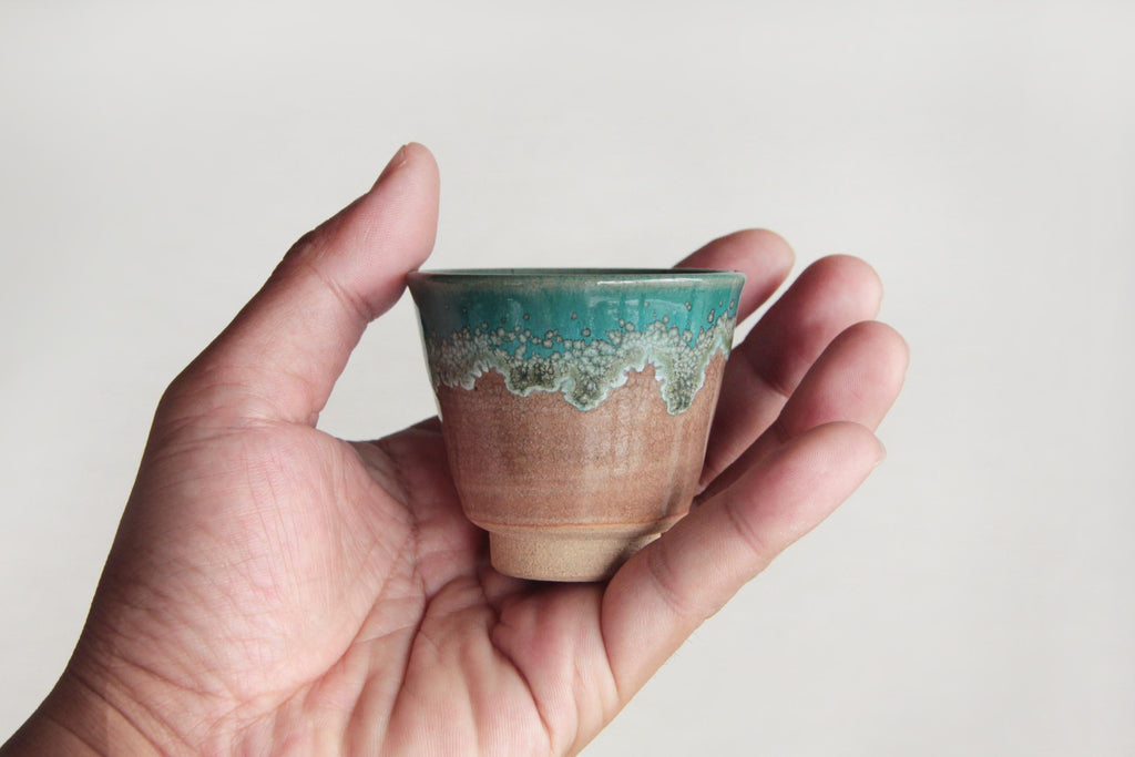 Green glaze Agano  pottery tea cup. 