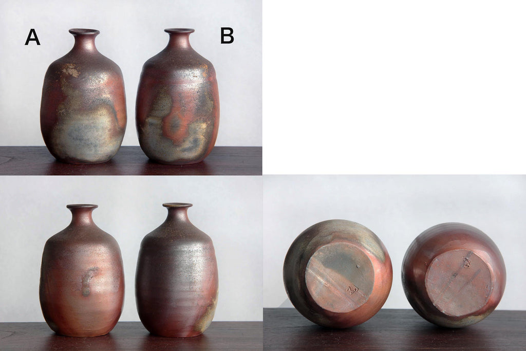 Bizen ware, Sake bottle, Unglazed Japanese pottery from Okayama Prefecture.