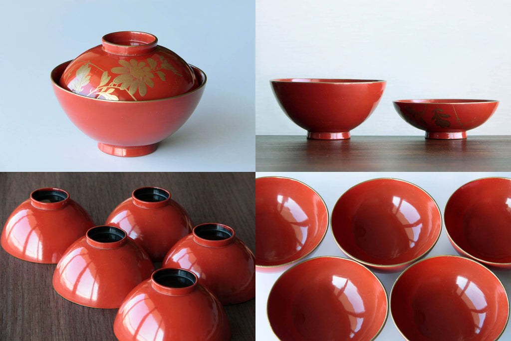 Beautiful Japanese lacquer ware with Makie drawing.