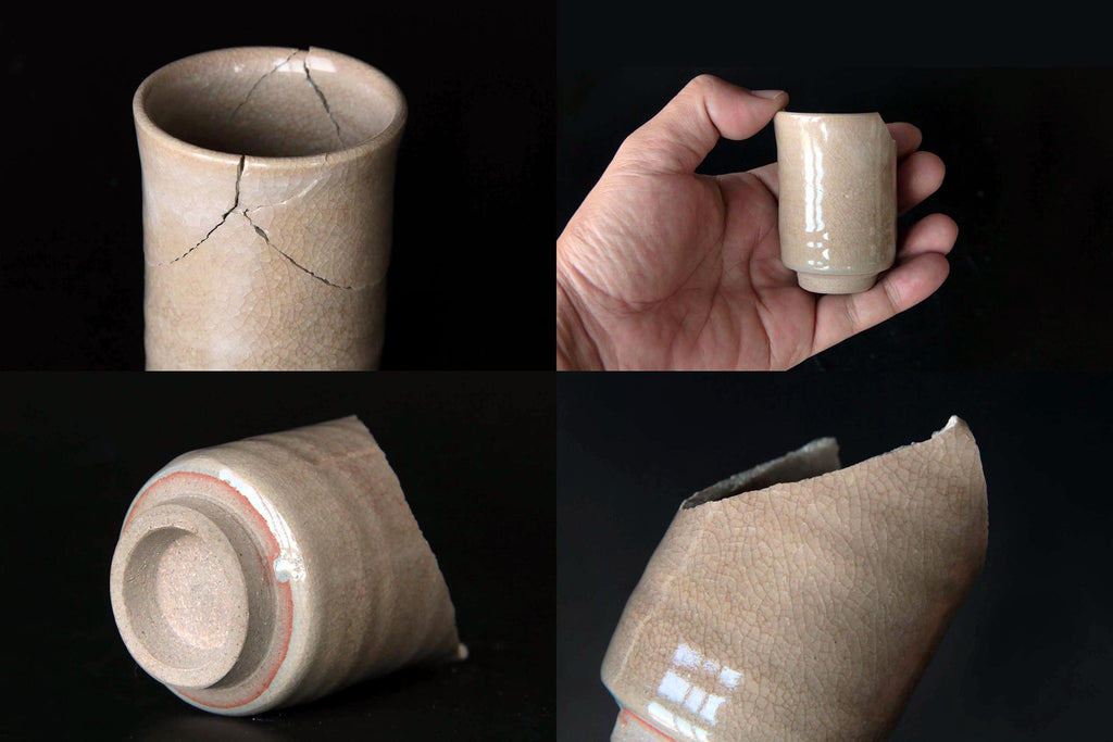 vintage Hagi-Yaki tea cup for Kintsugi repair. A broken piece.
