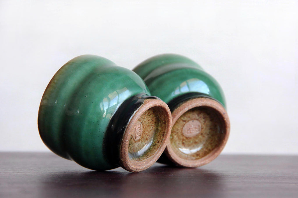 green glaze small ceramic cup by Otaru Kiln in Hokkaido 